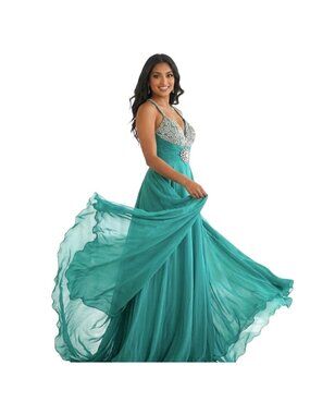 Heather French Henry Silk Strapless Jeweled Gown 6 Flowy Prom Pageant Formal